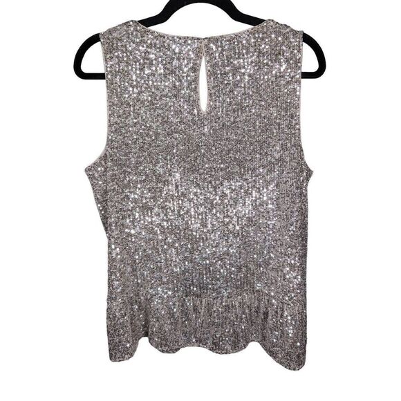 NWT Vineyard Vines Silver Sequin Peplum Top Fun and Flirty Women's large - Picture 3 of 7